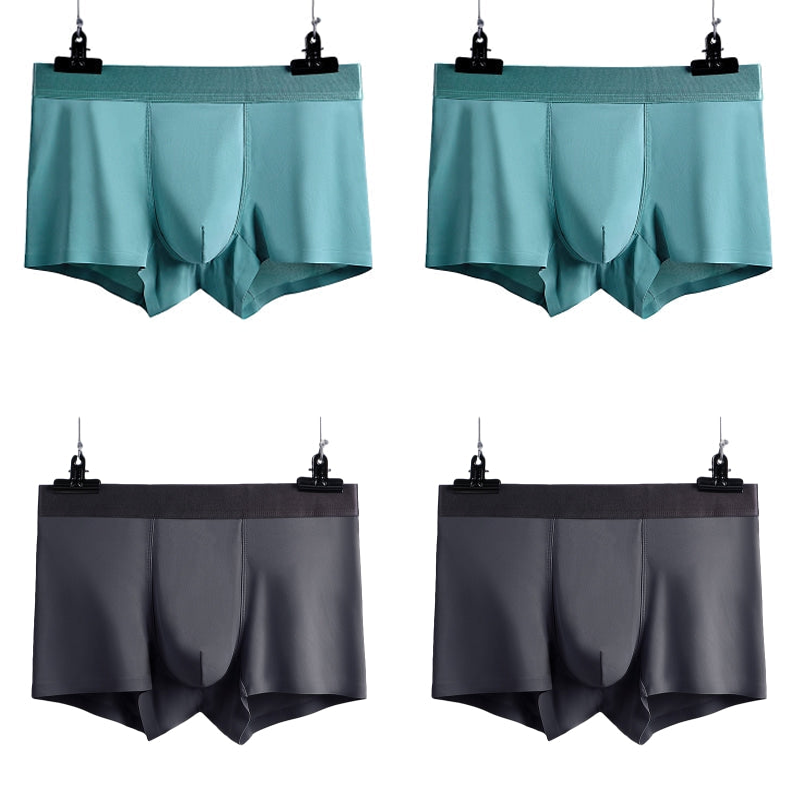 4 Pcs Seamless Ice Silk Solid Men's Boxer Briefs Set