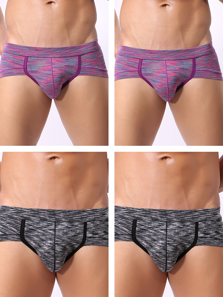 4 Pack Men's Striped U-convex Pouch Briefs
