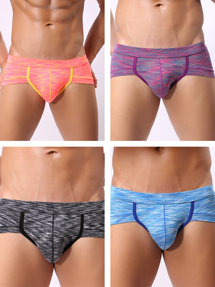 4 Pack Men's Striped U-convex Pouch Briefs
