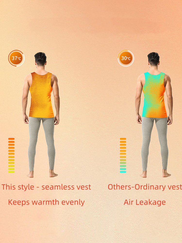 Men's Thermal Silk-Wool Sleeveless Vest - Solid Color Seamless Base Layer