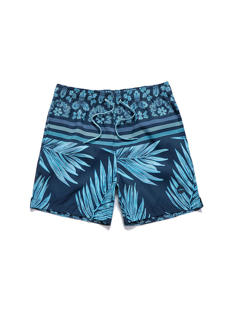 Men's Striped Print Drawstring Board Shorts
