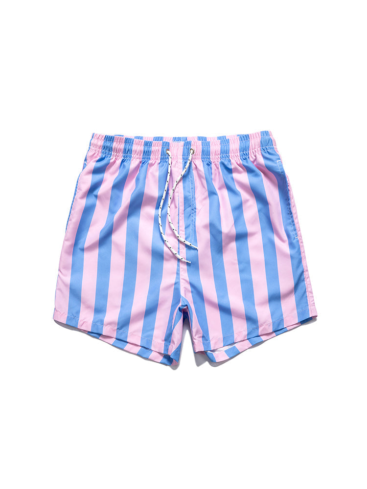 Men's Striped Print Drawstring Board Shorts