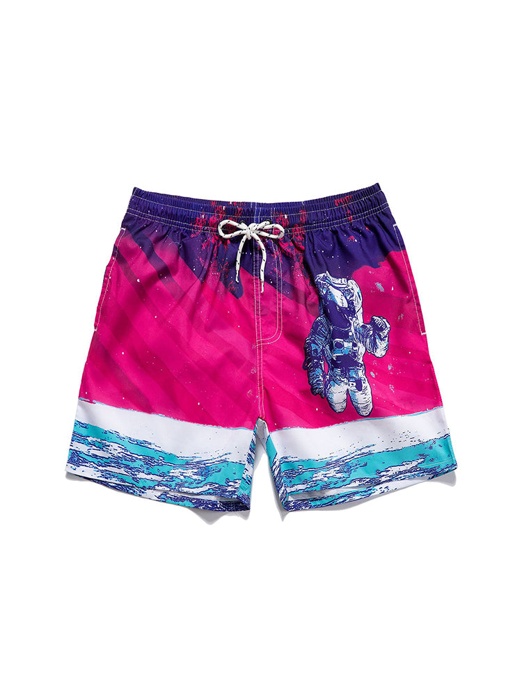 Men's Striped Print Drawstring Board Shorts