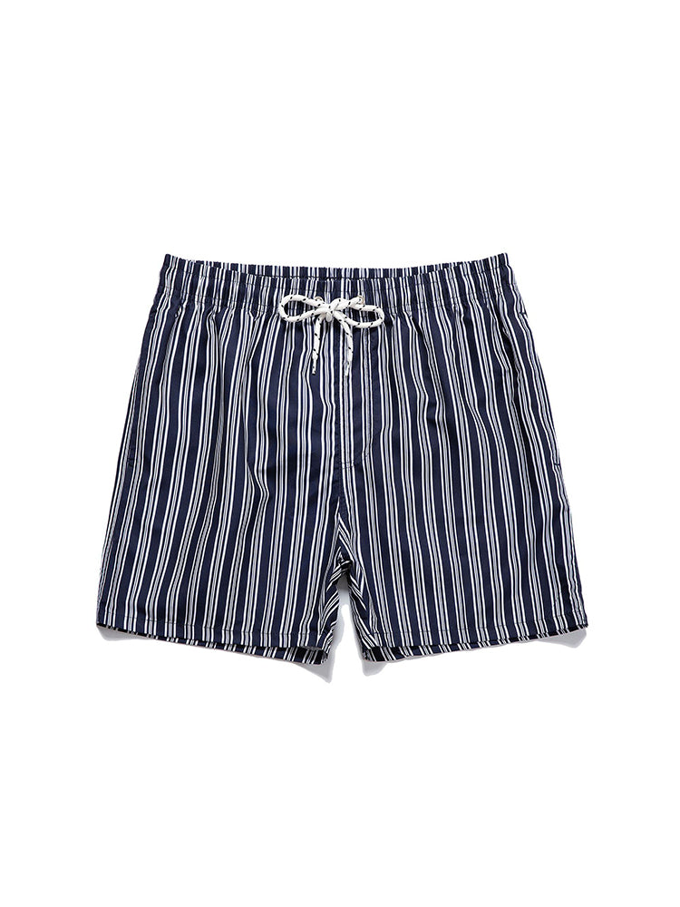 Men's Striped Print Drawstring Board Shorts