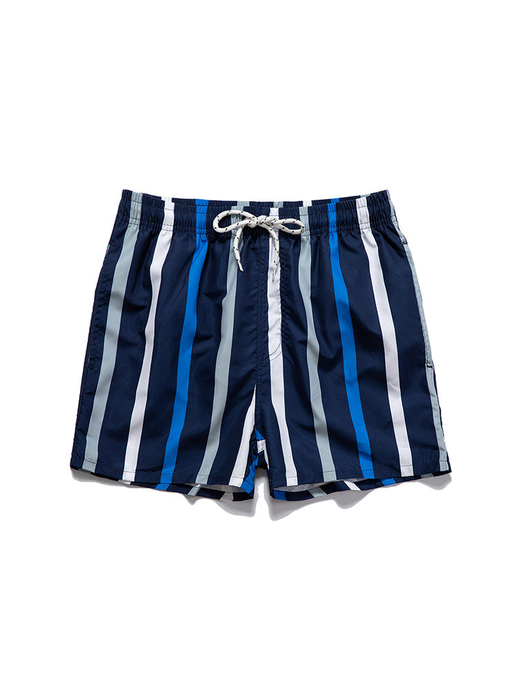 Men's Striped Print Drawstring Board Shorts