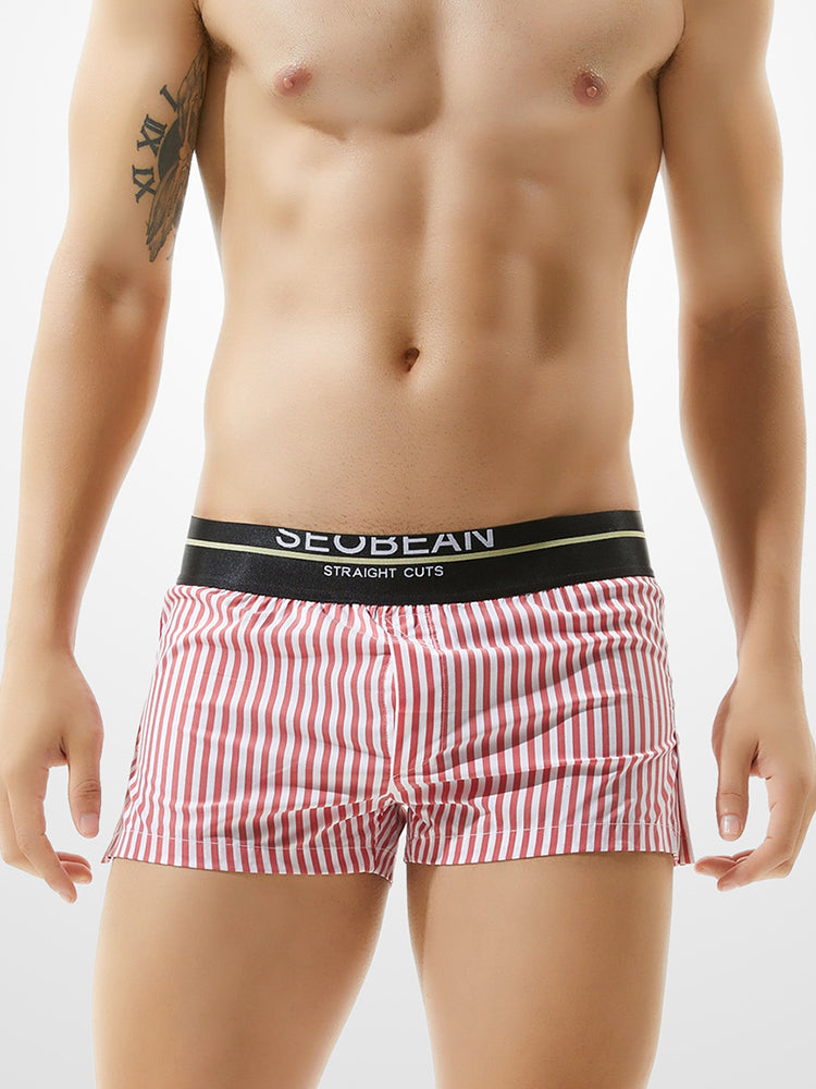 Mens 100% Cotton Striped Loose Home Boxer Shorts