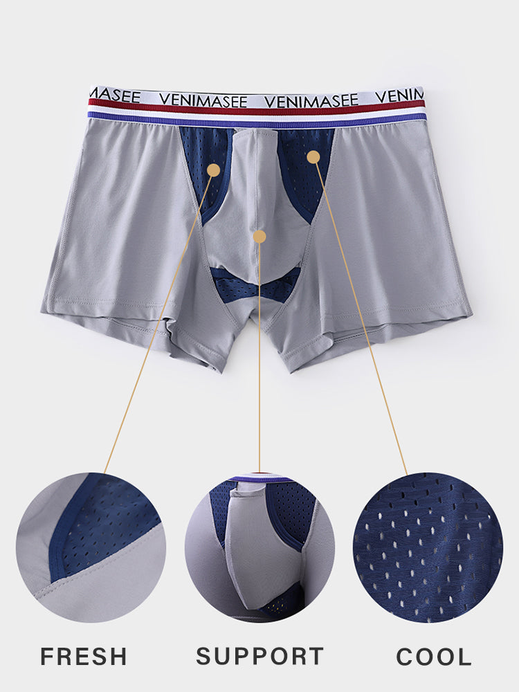 3 Pack Men's Breathable Divided Double Pouch Boxer Briefs