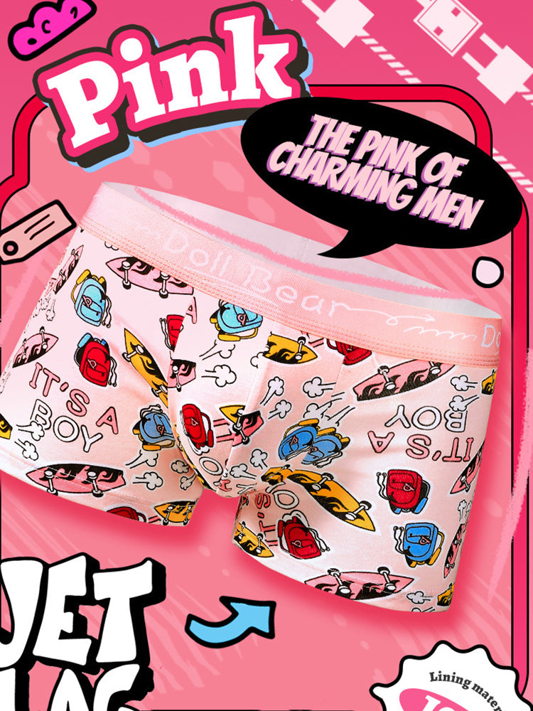 4 Pack Men's Cartoon Cotton Anti-Bacterial Boxer Briefs