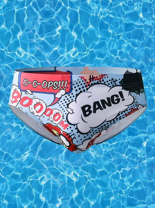 Mens Printing Drawstring Sexy Bikini Swim Briefs