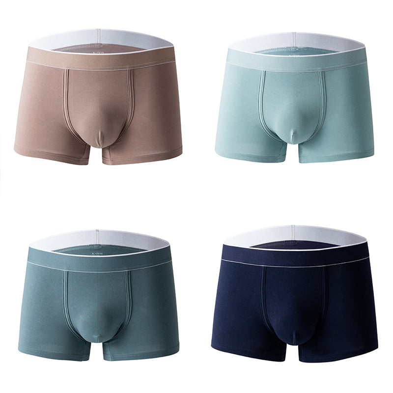 4Pcs Men's Cotton Solid Mid-rise Trunks