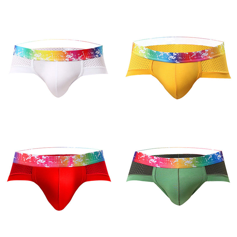 4 Pack Breathable Modal Colored Belt Briefs-rainbow pride underwear