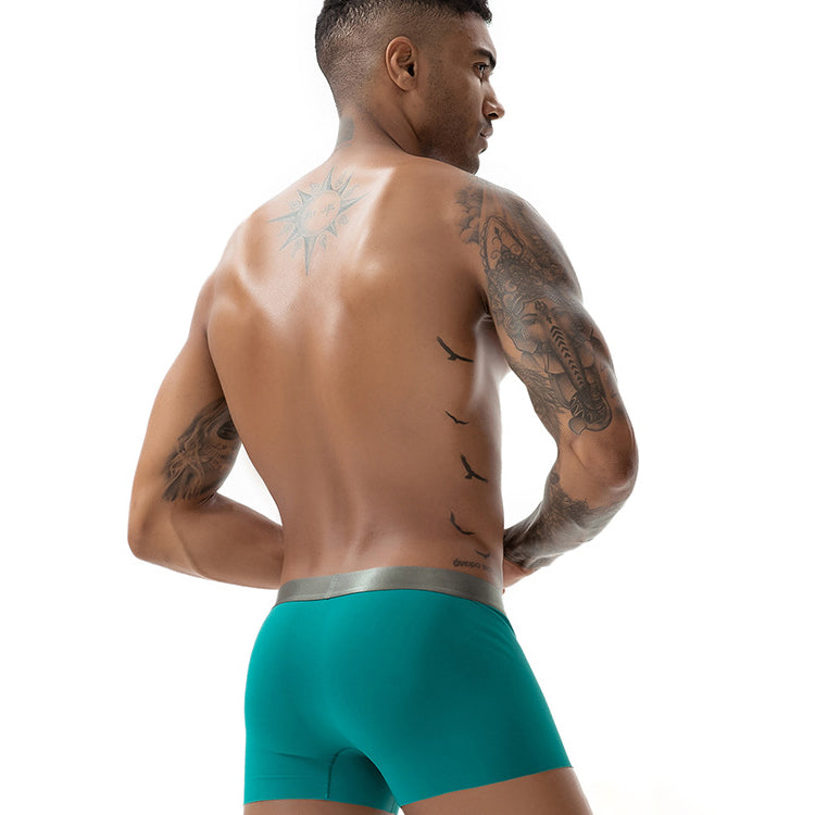 4 Pcs Seamless Ice Silk Solid Men's Boxer Briefs Set