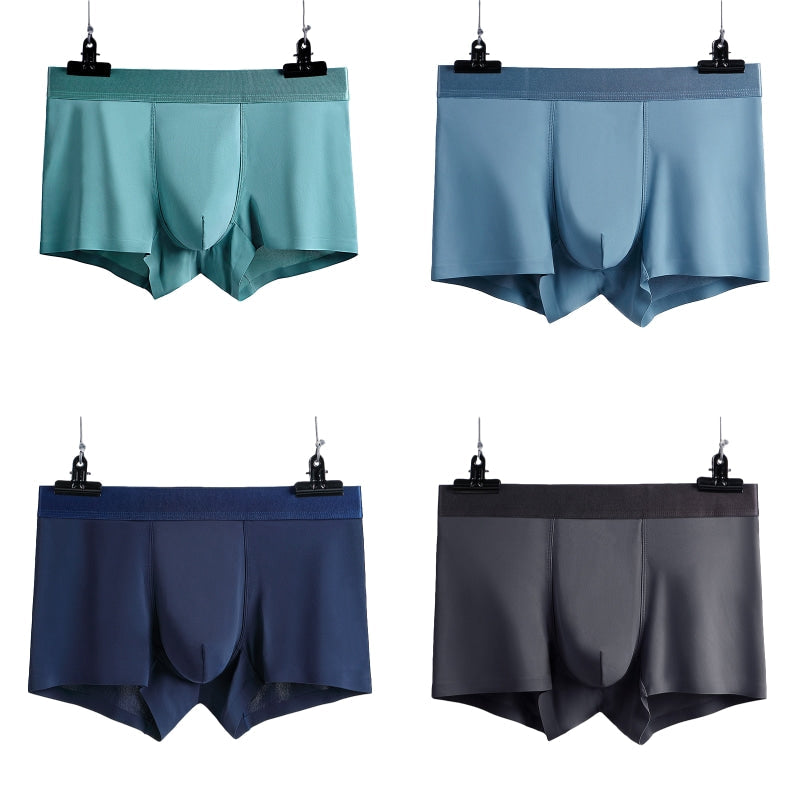 4 Pcs Seamless Ice Silk Solid Men's Boxer Briefs Set