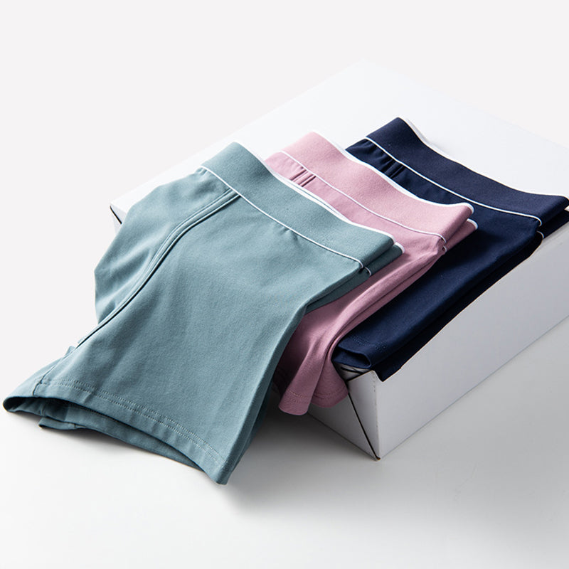 4Pcs Men's Cotton Solid Mid-rise Trunks