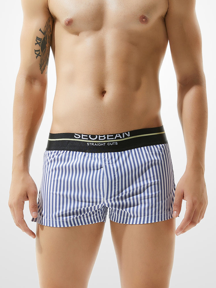 Mens 100% Cotton Striped Loose Home Boxer Shorts
