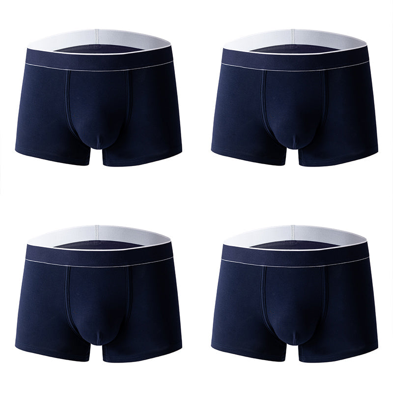 4Pcs Men's Cotton Solid Mid-rise Trunks