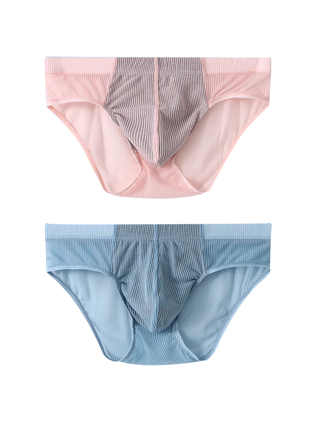 2 Pack Men's Striped Separate Pouch Thin Briefs