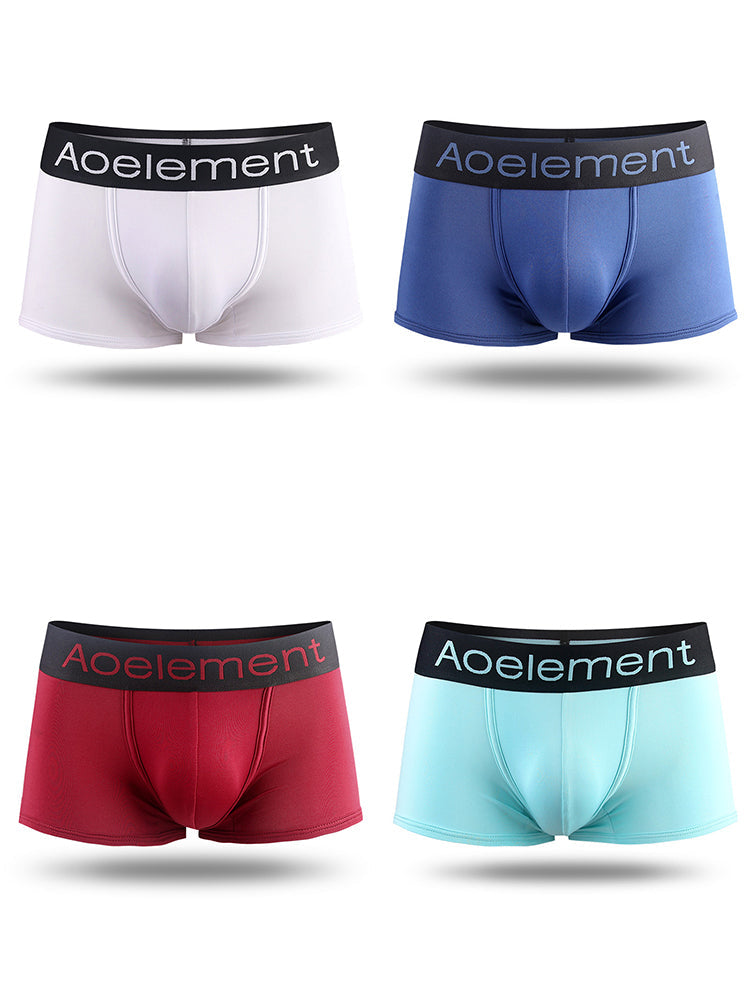 4 Pack Men's Breathable Plain Pouch Trunks