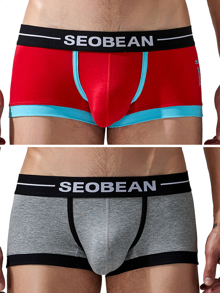 2 Pack Men's Stretch Cotton Breathable Colourway Contrast Trunks