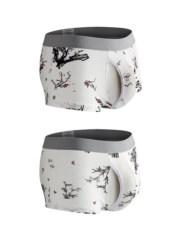 2 Pack Men's U-Pouch Side Vent Printed Trunks