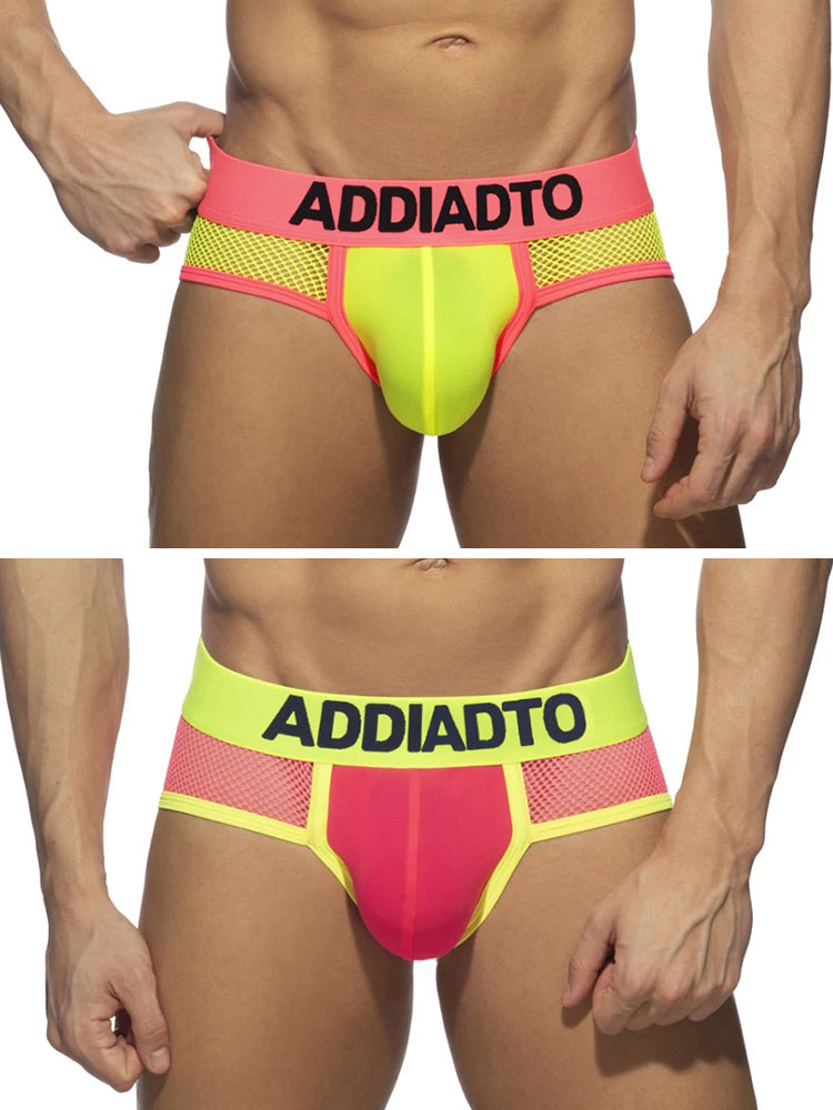 メンズ ネオンメッシュ 高弾性 U凸型 立体ポーチ スポーツブリーフ 2枚組