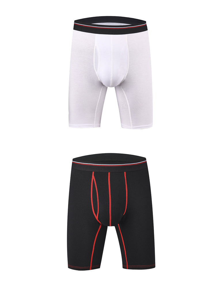 2 Pack Men's Long High Waist Cotton Sports Anti-friction Leg Boxer Briefs