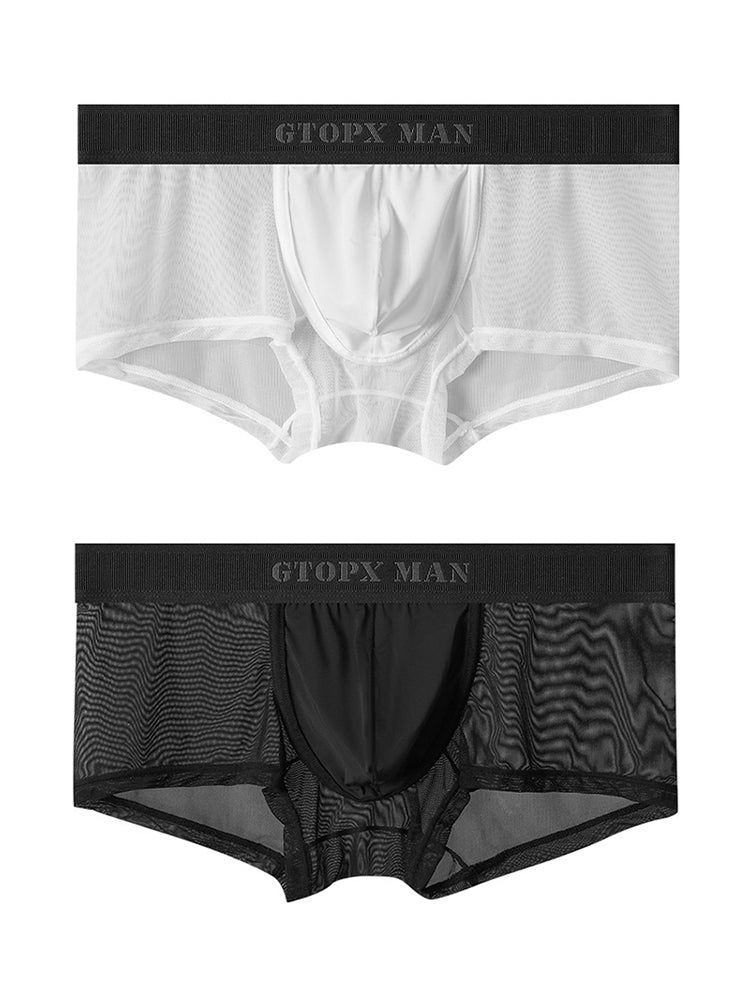 2-Pack Men's Breathable Mesh Ice Silk U-convex Low Waist Boxer Briefs
