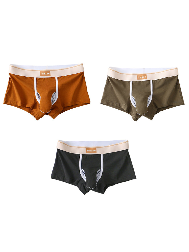 3 Pack Men's Elephant Trunks Gun and Bullet Separation Solid Color Cotton Sexy Boxer Briefs
