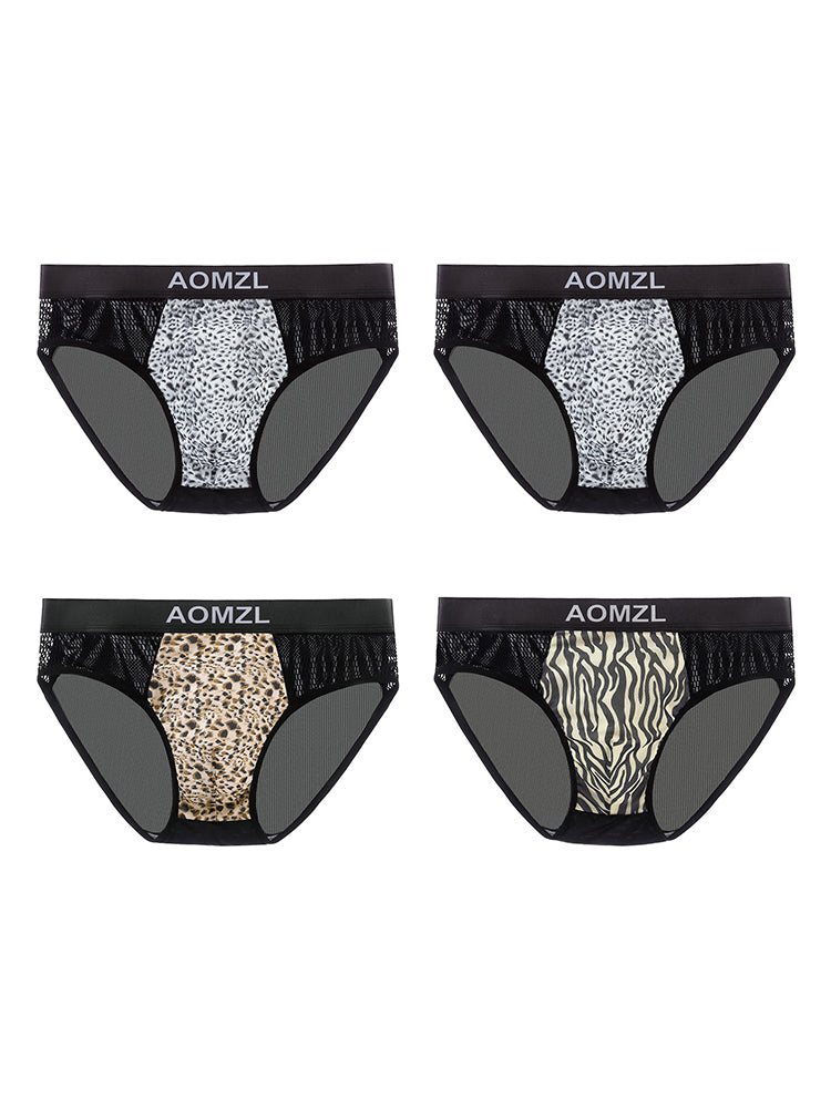 4-pack Men's Sexy Leopard Print Ice Silk Mesh Briefs