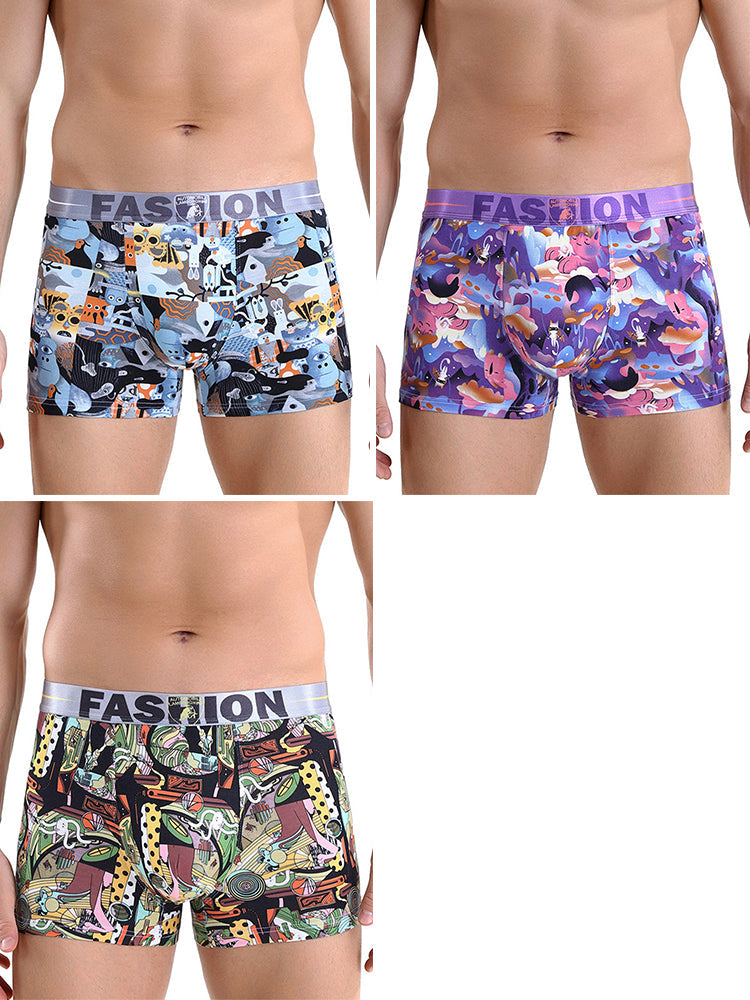 3 Pack Men's Cartoon Modal Printed Briefs And Trunks