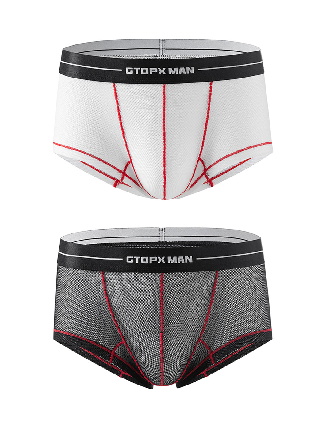 2 Pack Men's Sexy Low-rise Transparent Mesh Trunks