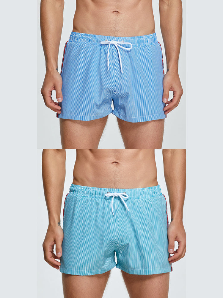 2-pack Men's Striped Double-layer Anti-embarrassment Beach Pants