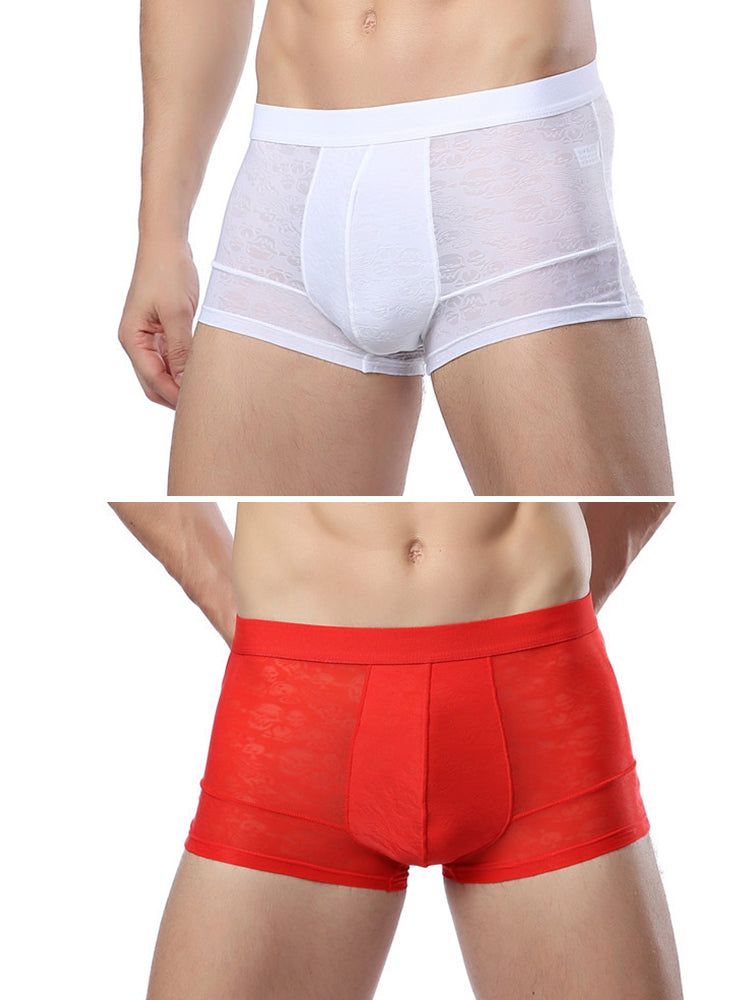 2-pack Men's Ice Silk Breathable Printed Hollow Boxer Briefs