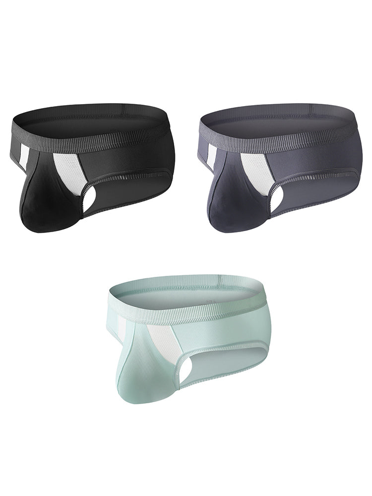 メンズ ローライズ アイスシルク ハイストレッチ Uコンベックス ラージポーチブリーフ 3枚組