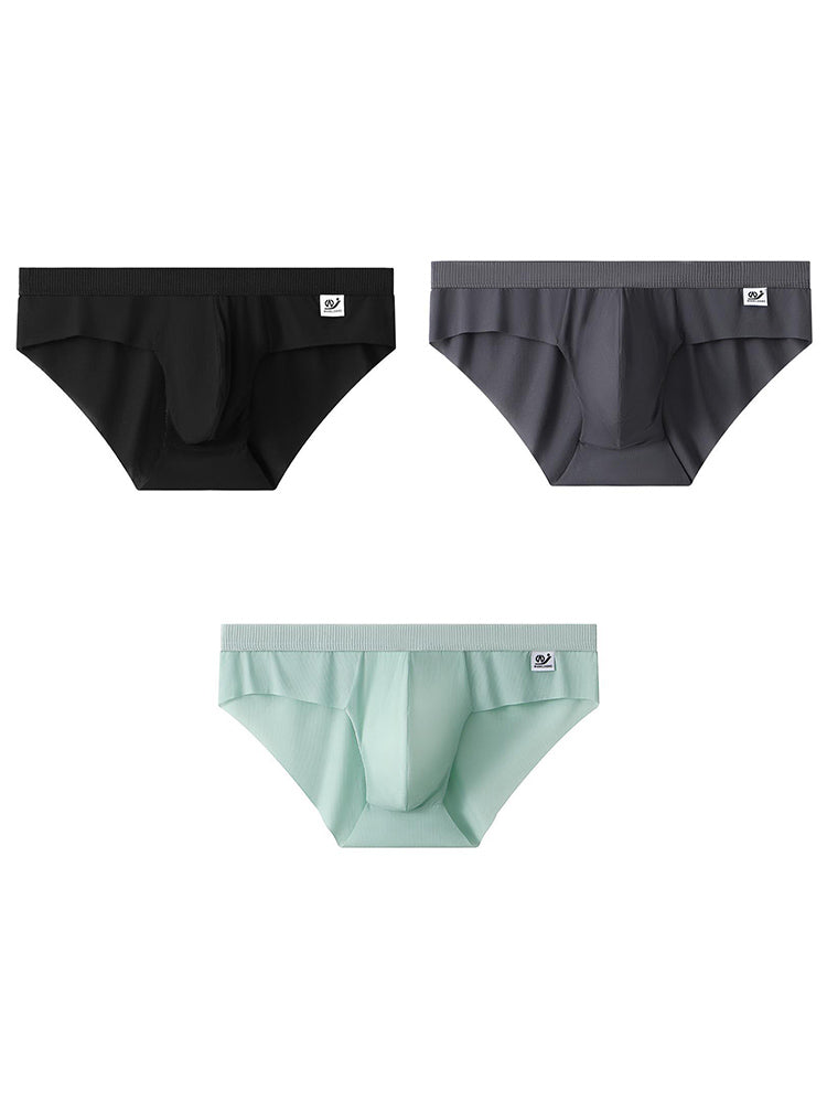 3 Pack Men's Ultra-Thin Breathable Ribbed Ice Silk Briefs