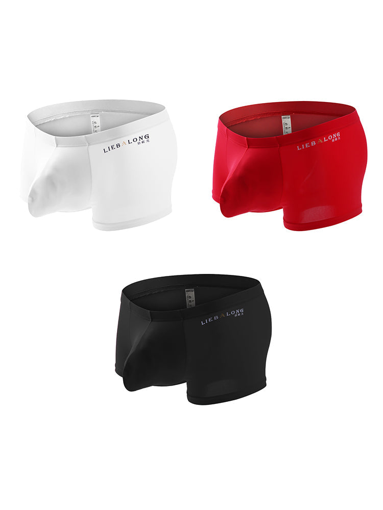 3 Pack Men's Breathable Ice Silk Double-Layered Big Pouch Sexy Boxer Briefs