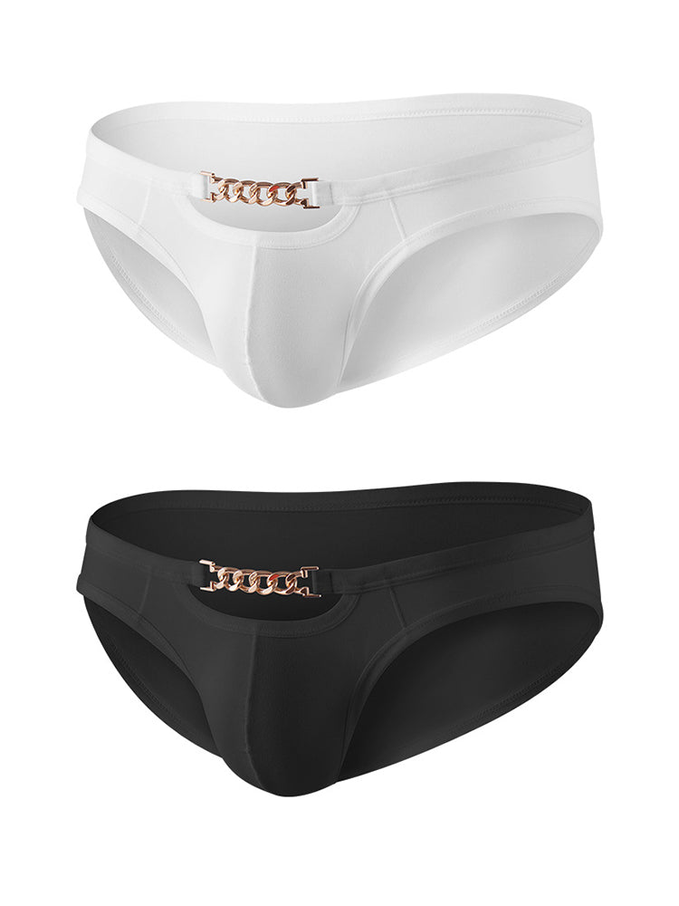2 Pack Men's U-Pouch Design Metal-Clasp Thin Briefs