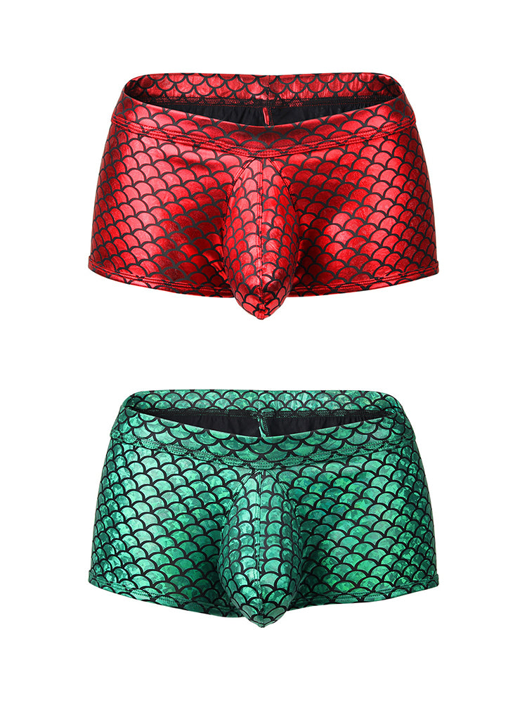 2-pack Men's Fish Scale Sexy Big Pouch Boxer Briefs