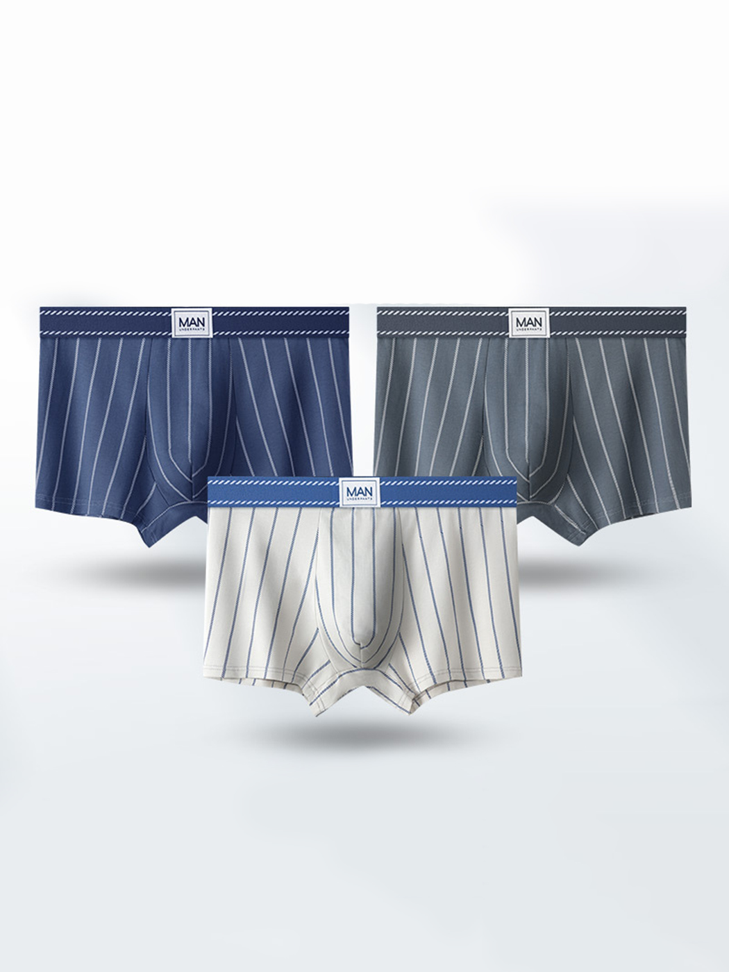メンズ ストライプ コットンブレンド トランクス 3枚組
