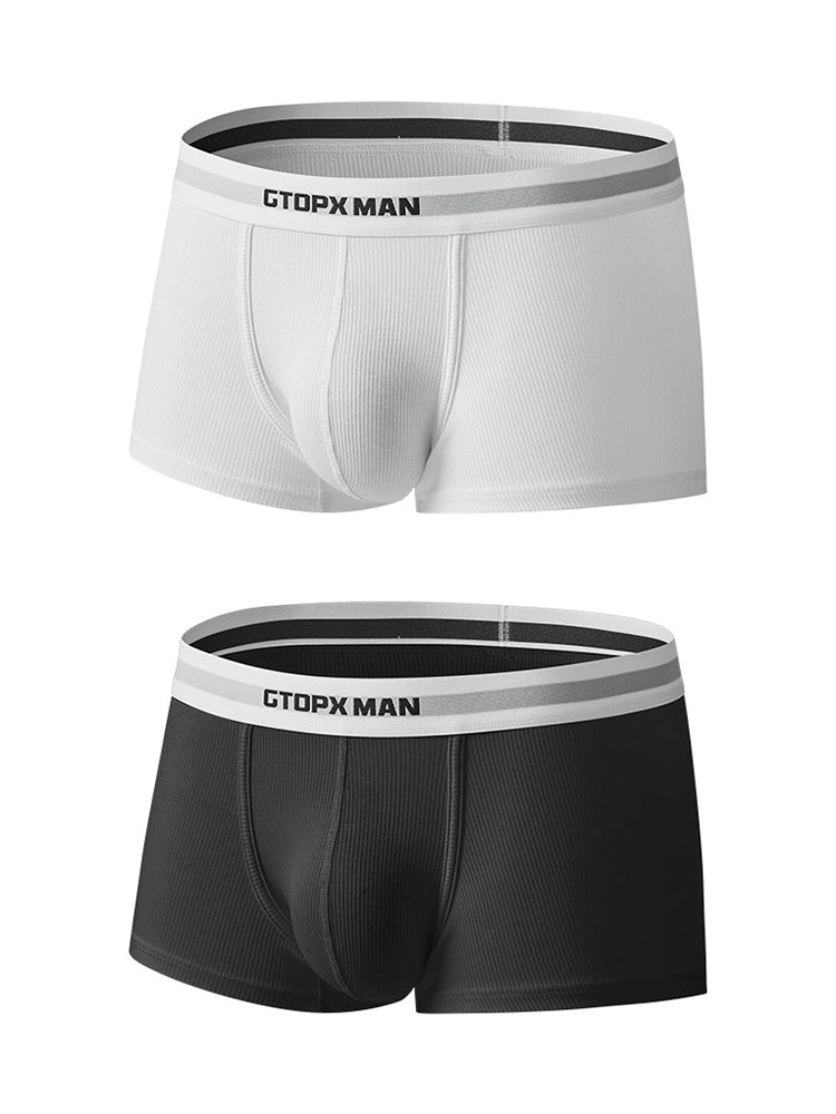 2-Pack Men's Threaded Large Pouch U-convex Sweat-absorbent Breathable Thin Sports Boxer Pants