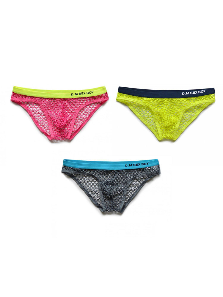 メンズ ローウエスト セクシー ビッグメッシュ 通気性 透明 スポーツブリーフ 3枚組