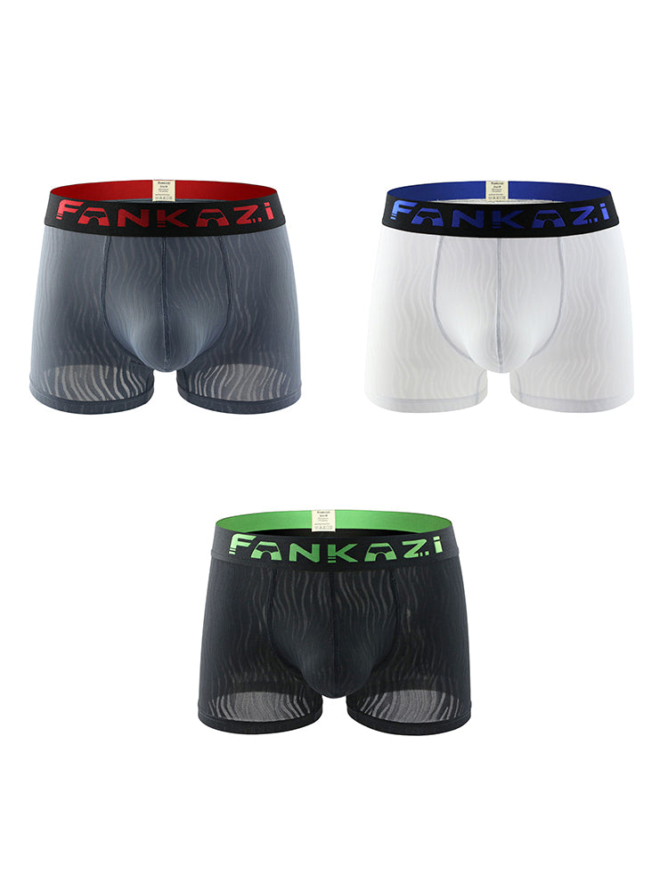 3 Pack Men's Striped U-Pouch Low-Rise Breathable Slim-Fit Trunks