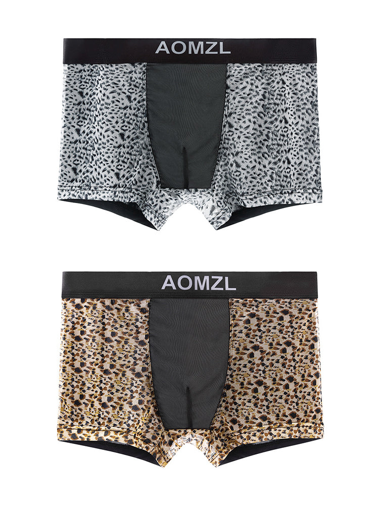 2-pack Men's Leopard Print Sexy Mesh Boxer Briefs