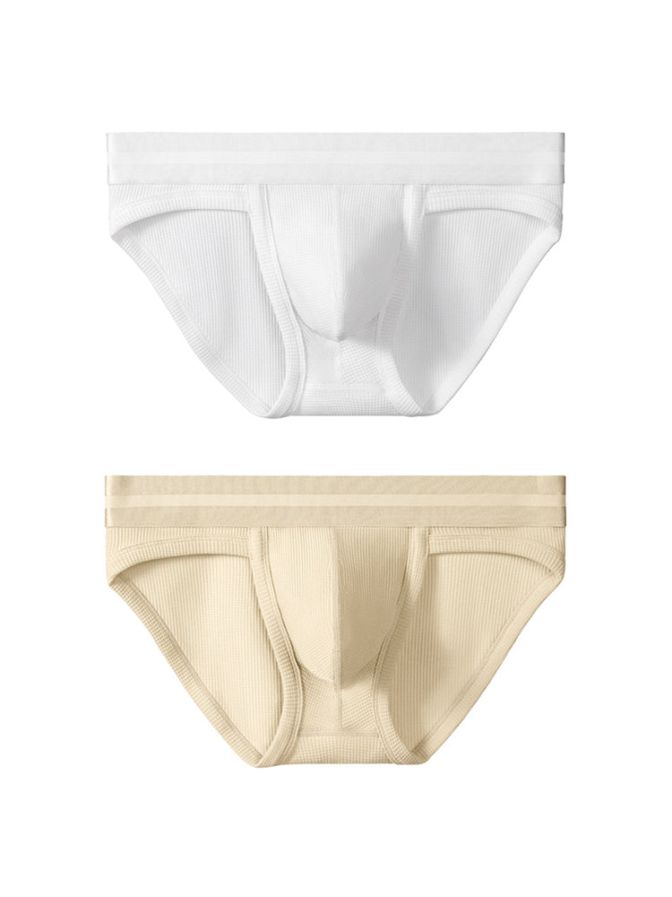 独立した内ポケット付きメンズワッフルコットンスプリットブリーフ2枚組