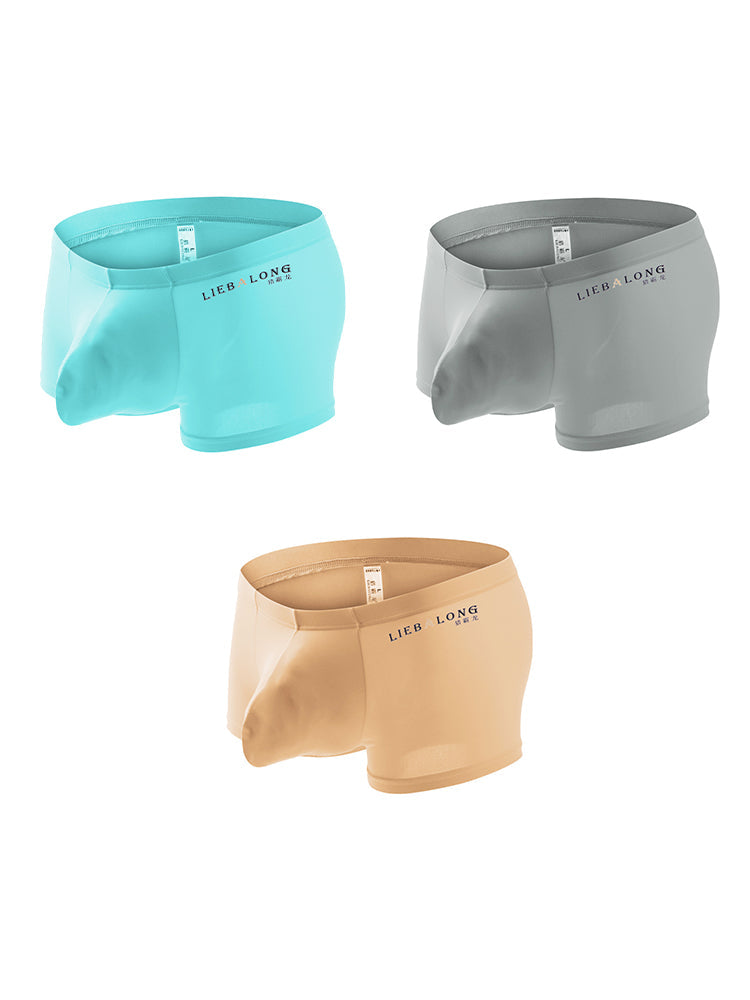 3 Pack Men's Breathable Ice Silk Double-Layered Big Pouch Sexy Boxer Briefs