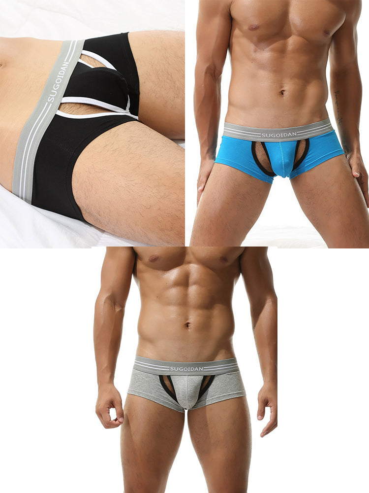 3 Pack Men's Sexy Cutout Trunks with Lift-up Pouch