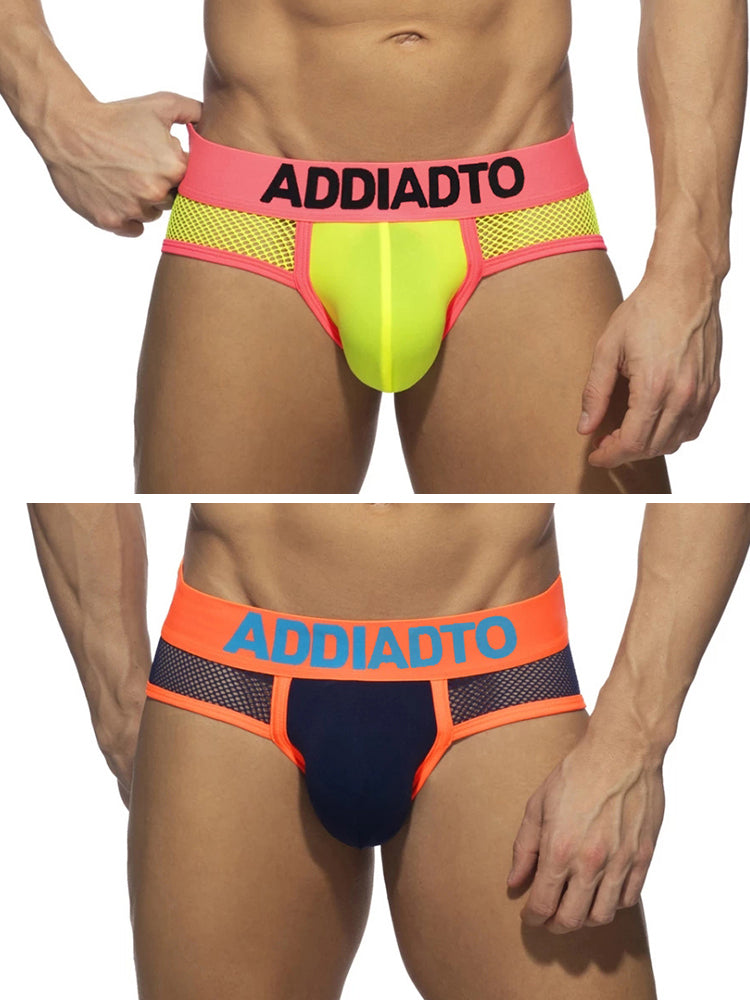 メンズ ネオンメッシュ 高弾性 U凸型 立体ポーチ スポーツブリーフ 2枚組