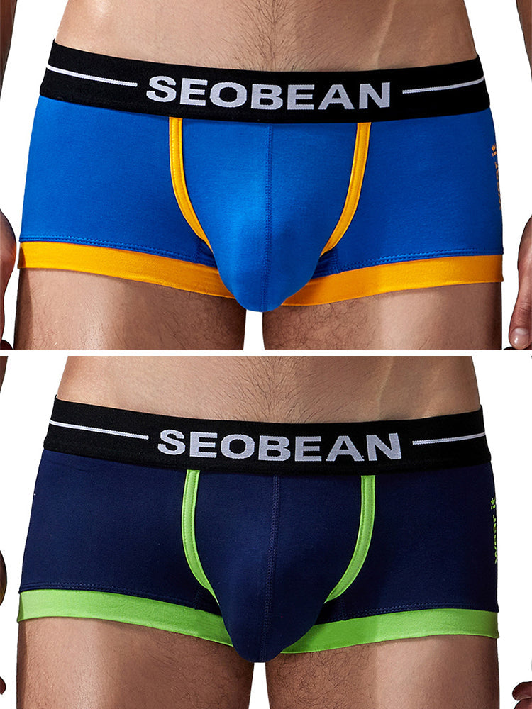 2 Pack Men's Stretch Cotton Breathable Colourway Contrast Trunks