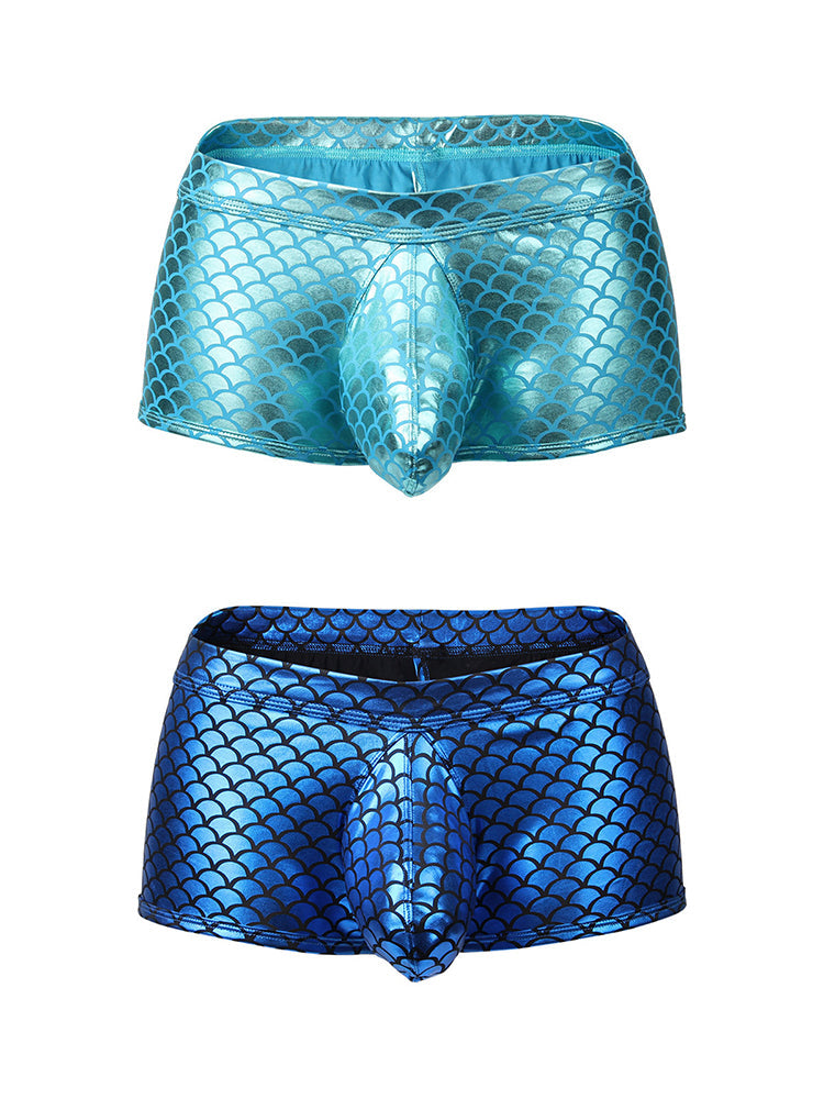 2-pack Men's Fish Scale Sexy Big Pouch Boxer Briefs