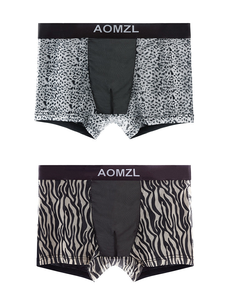 2-pack Men's Leopard Print Sexy Mesh Boxer Briefs